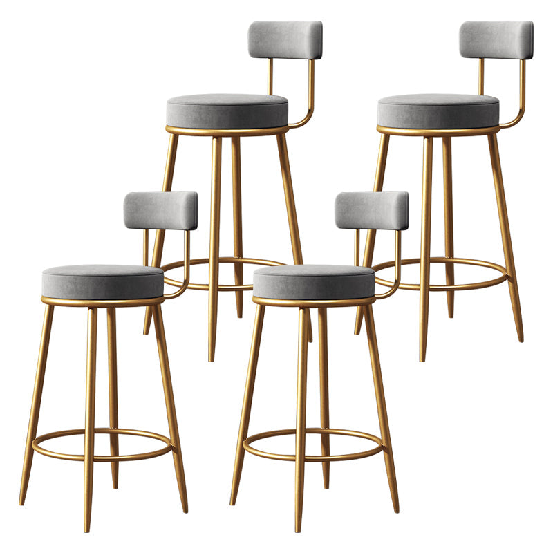 Nordic Backrest Armless Counter Stool Iron Bar Stool with Footrest and Cushion