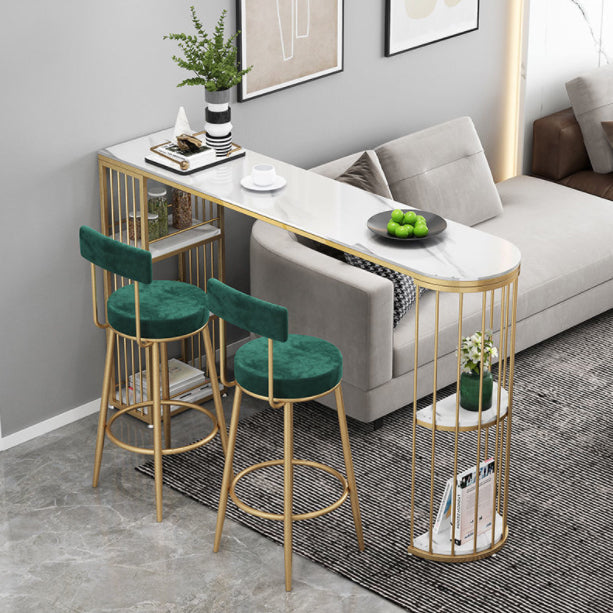 Nordic Backrest Armless Counter Stool Iron Bar Stool with Footrest and Cushion
