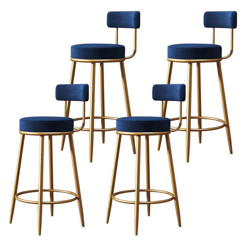 Nordic Backrest Armless Counter Stool Iron Bar Stool with Footrest and Cushion