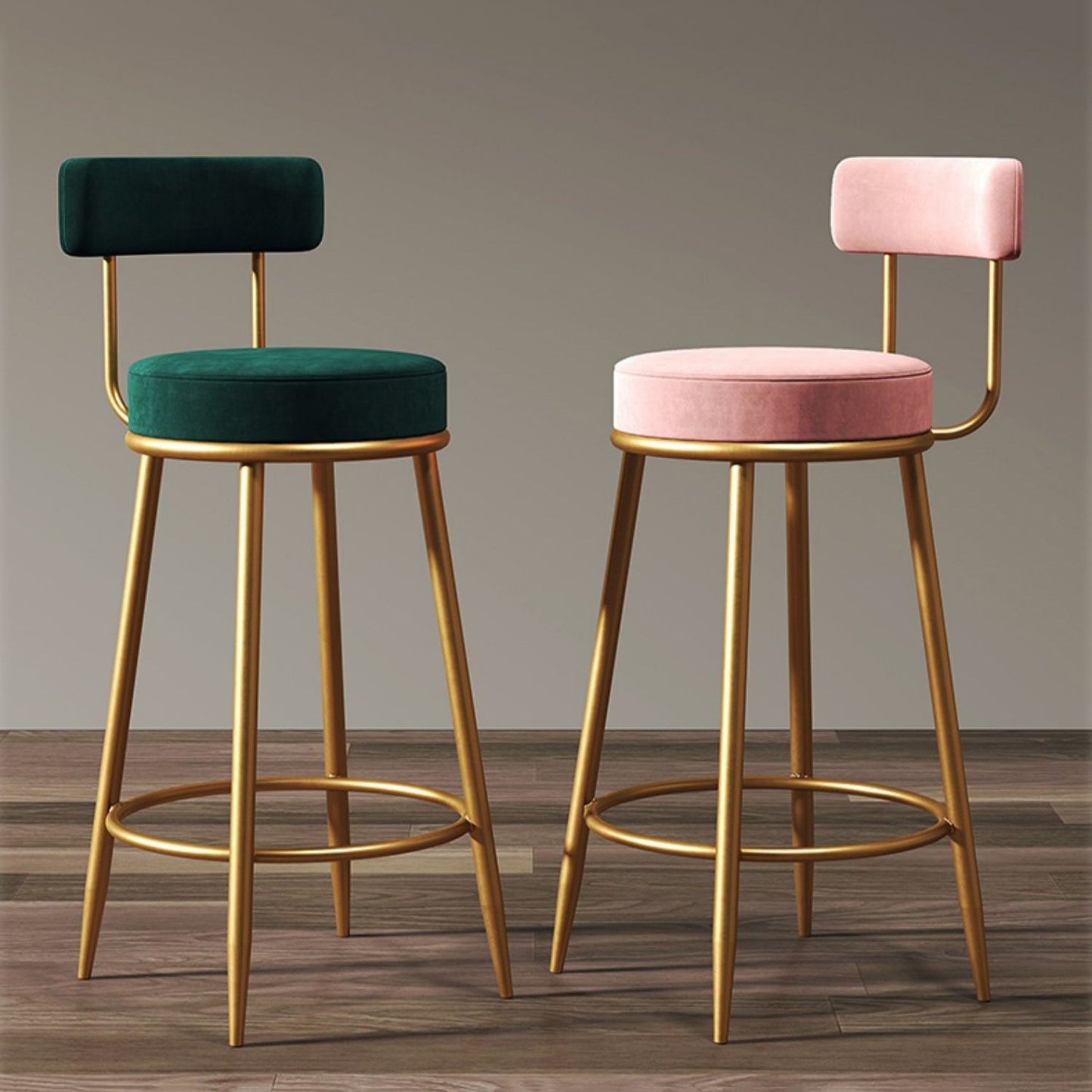 Nordic Backrest Armless Counter Stool Iron Bar Stool with Footrest and Cushion