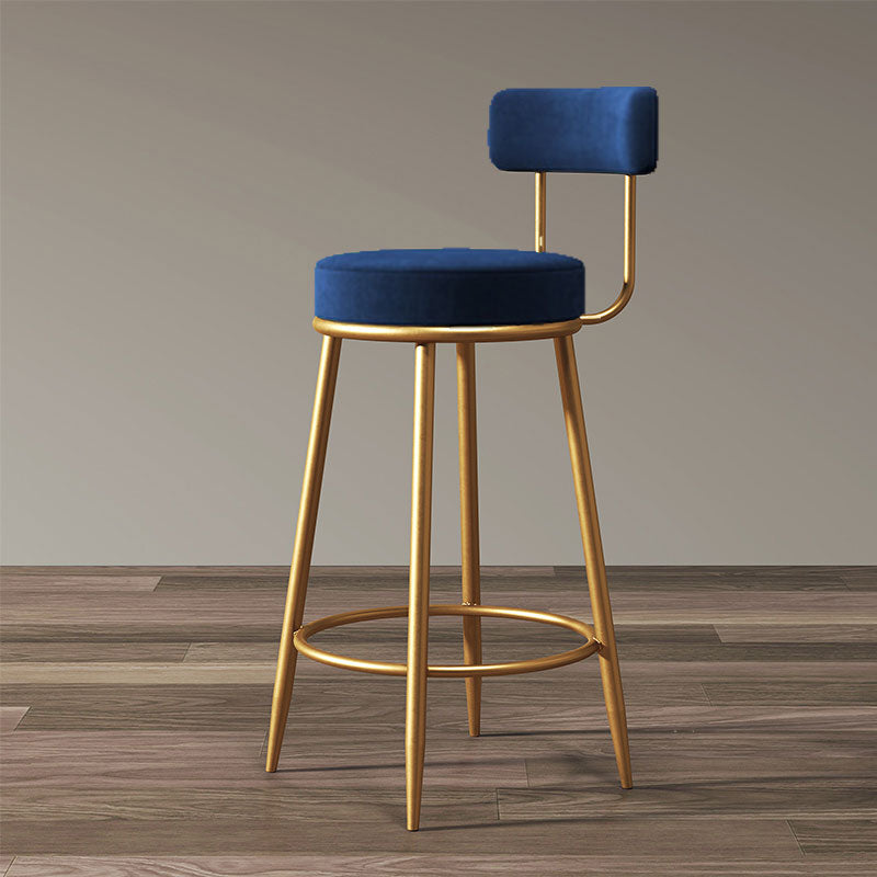 Nordic Backrest Armless Counter Stool Iron Bar Stool with Footrest and Cushion