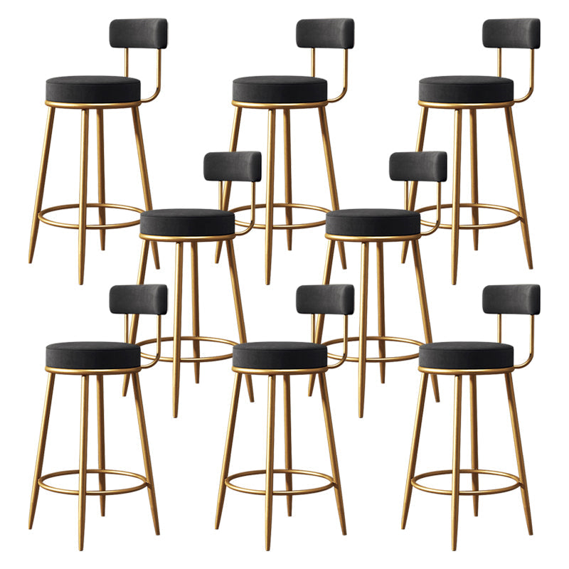 Nordic Backrest Armless Counter Stool Iron Bar Stool with Footrest and Cushion