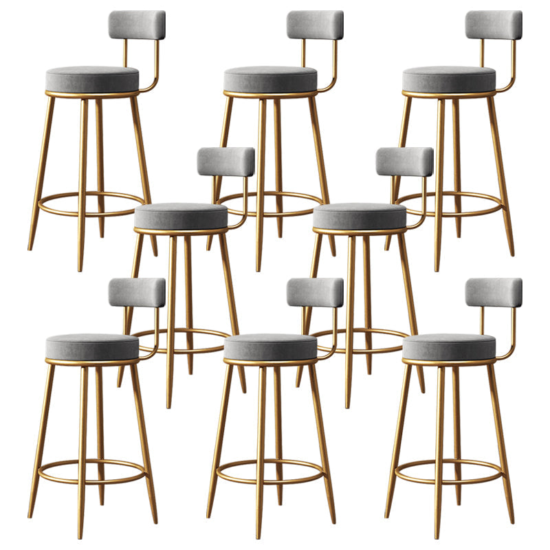 Nordic Backrest Armless Counter Stool Iron Bar Stool with Footrest and Cushion