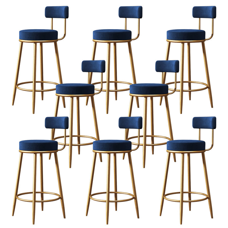 Nordic Backrest Armless Counter Stool Iron Bar Stool with Footrest and Cushion