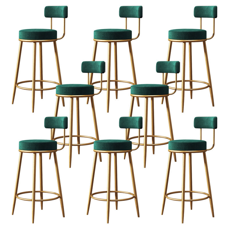 Nordic Backrest Armless Counter Stool Iron Bar Stool with Footrest and Cushion