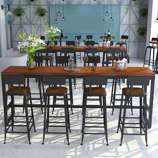 Industrial Armless Counter Stool Iron Bar Stool with Pedal and Leather Cushion