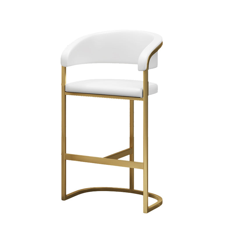 Glam Restaurant Leather Stool Matte Finish Metal Footrest Barstool