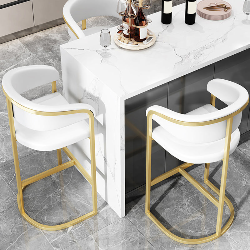 Glam Restaurant Leather Stool Matte Finish Metal Footrest Barstool