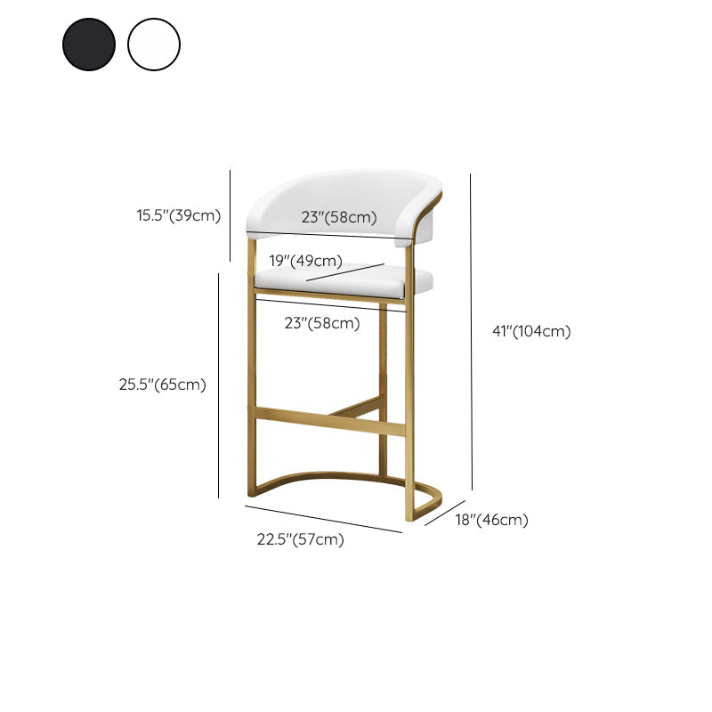 Glam Restaurant Leather Stool Matte Finish Metal Footrest Barstool