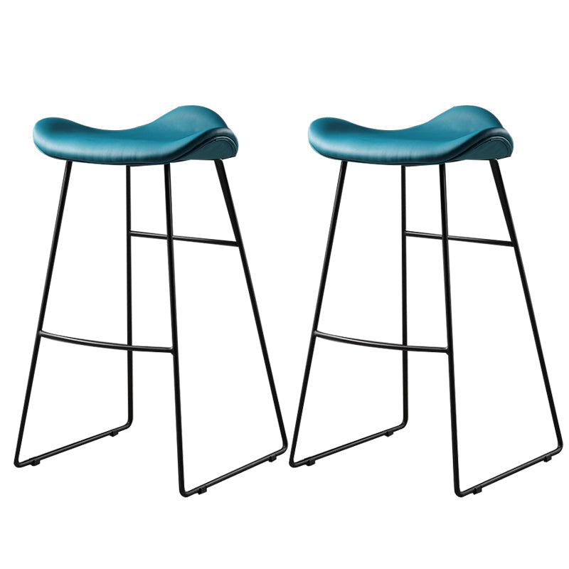 Contemporary Armless Backless Counter Stool Iron Bar Stool with Footrest Blue 2 Piece Set Clearhalo 'Bar Furniture' 'Bar Stools' 'bar_stools' 'furn' 'furn_bar_stools' 'Furniture' 'Kitchen & Dining Furniture' 6095294