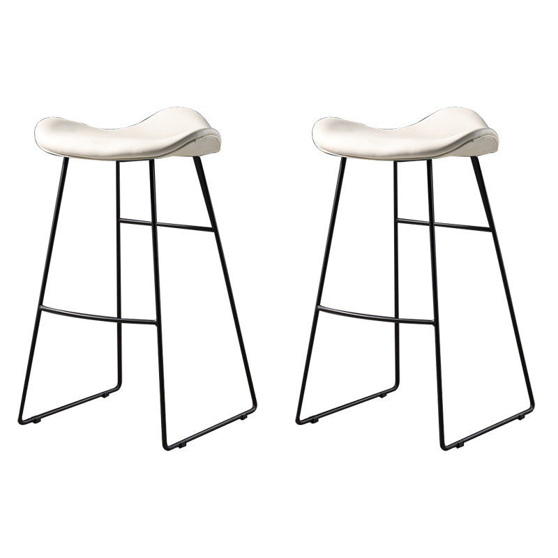 Contemporary Armless Backless Counter Stool Iron Bar Stool with Footrest Off-White 2 Piece Set Clearhalo 'Bar Furniture' 'Bar Stools' 'bar_stools' 'furn' 'furn_bar_stools' 'Furniture' 'Kitchen & Dining Furniture' 6095297