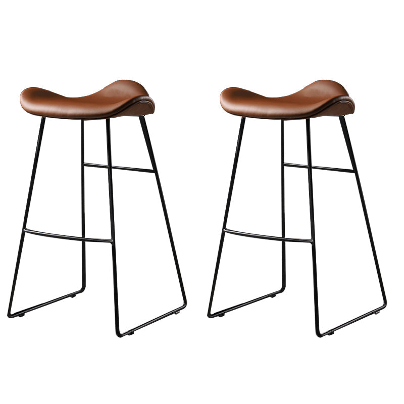 Contemporary Armless Backless Counter Stool Iron Bar Stool with Footrest Dark Brown 2 Piece Set Clearhalo 'Bar Furniture' 'Bar Stools' 'bar_stools' 'furn' 'furn_bar_stools' 'Furniture' 'Kitchen & Dining Furniture' 6095299