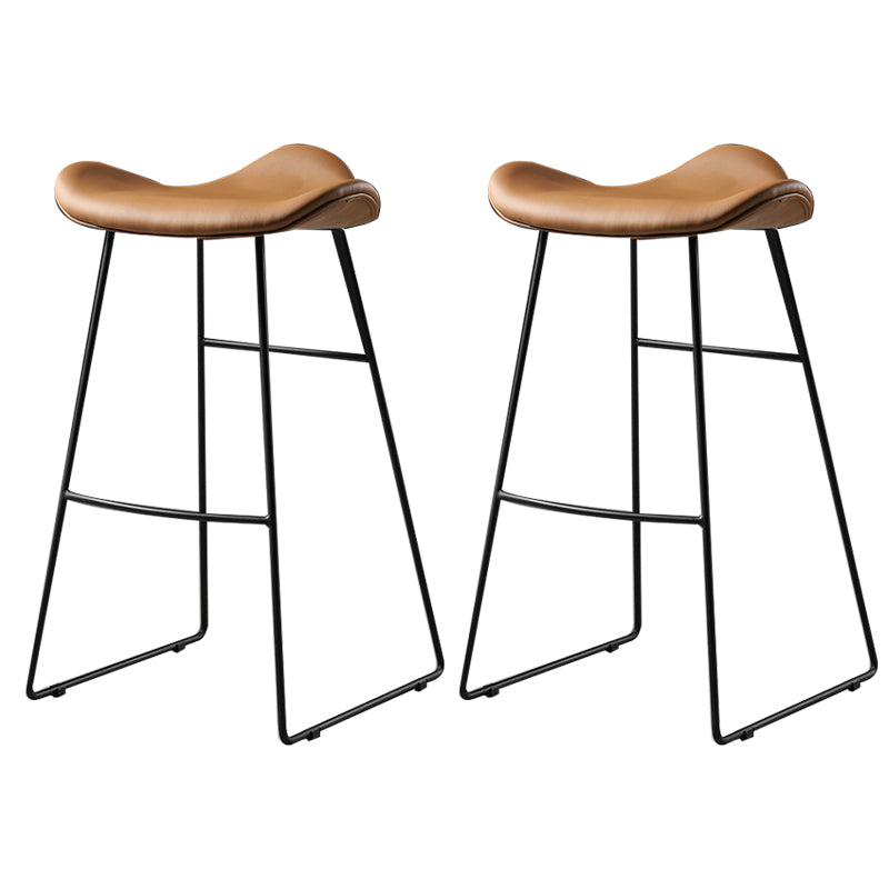 Contemporary Armless Backless Counter Stool Iron Bar Stool with Footrest Light Brown 2 Piece Set Clearhalo 'Bar Furniture' 'Bar Stools' 'bar_stools' 'furn' 'furn_bar_stools' 'Furniture' 'Kitchen & Dining Furniture' 6095300