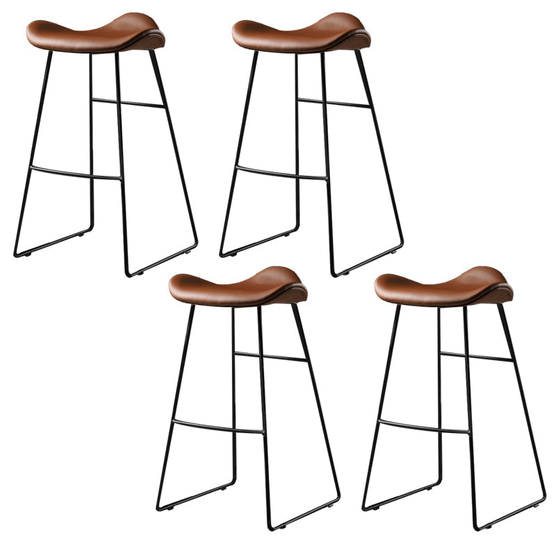 Contemporary Armless Backless Counter Stool Iron Bar Stool with Footrest Dark Brown 4 Piece Set Clearhalo 'Bar Furniture' 'Bar Stools' 'bar_stools' 'furn' 'furn_bar_stools' 'Furniture' 'Kitchen & Dining Furniture' 6095307