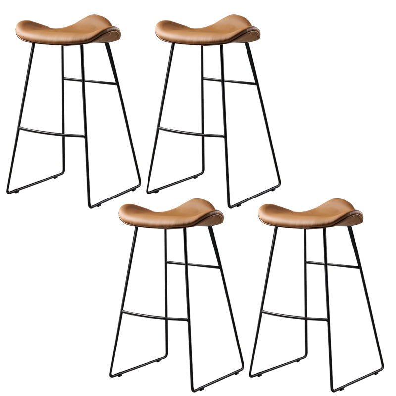 Contemporary Armless Backless Counter Stool Iron Bar Stool with Footrest Light Brown 4 Piece Set Clearhalo 'Bar Furniture' 'Bar Stools' 'bar_stools' 'furn' 'furn_bar_stools' 'Furniture' 'Kitchen & Dining Furniture' 6095308