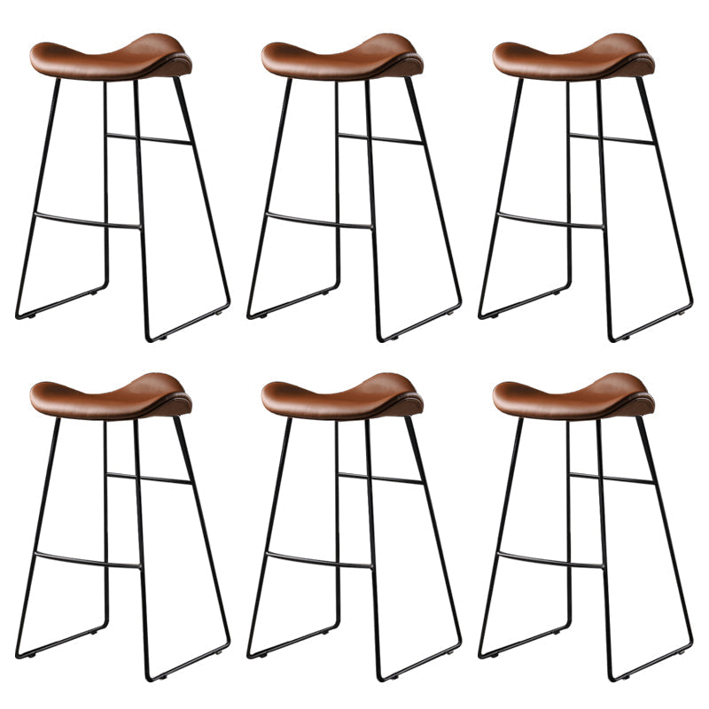 Contemporary Armless Backless Counter Stool Iron Bar Stool with Footrest Dark Brown 6 Piece Set Clearhalo 'Bar Furniture' 'Bar Stools' 'bar_stools' 'furn' 'furn_bar_stools' 'Furniture' 'Kitchen & Dining Furniture' 6095312