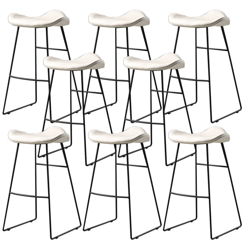 Contemporary Armless Backless Counter Stool Iron Bar Stool with Footrest Off-White 8 Piece Set Clearhalo 'Bar Furniture' 'Bar Stools' 'bar_stools' 'furn' 'furn_bar_stools' 'Furniture' 'Kitchen & Dining Furniture' 6095316