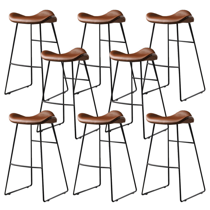 Contemporary Armless Backless Counter Stool Iron Bar Stool with Footrest Dark Brown 8 Piece Set Clearhalo 'Bar Furniture' 'Bar Stools' 'bar_stools' 'furn' 'furn_bar_stools' 'Furniture' 'Kitchen & Dining Furniture' 6095317