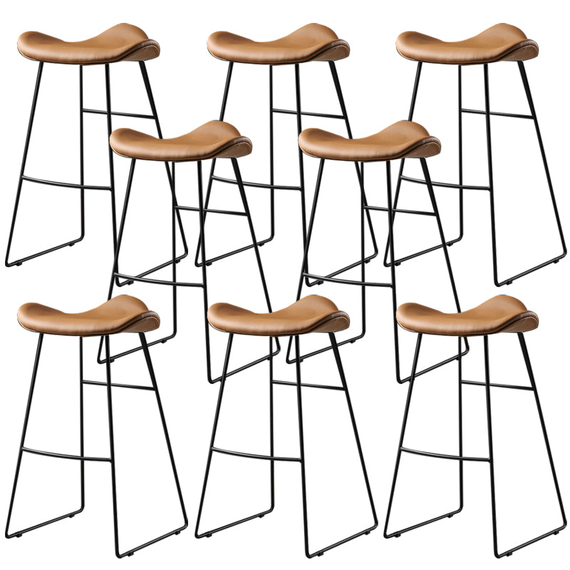 Contemporary Armless Backless Counter Stool Iron Bar Stool with Footrest Light Brown 8 Piece Set Clearhalo 'Bar Furniture' 'Bar Stools' 'bar_stools' 'furn' 'furn_bar_stools' 'Furniture' 'Kitchen & Dining Furniture' 6095318