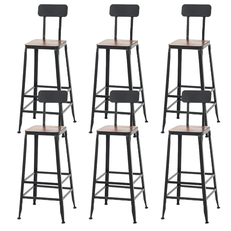 Modern Armless Counter Stool Iron Cafe Bar Stool with Seat and Pedal Dark Brown 6 Piece Set Clearhalo 'Bar Furniture' 'Bar Stools' 'bar_stools' 'furn' 'furn_bar_stools' 'Furniture' 'Kitchen & Dining Furniture' 6095353