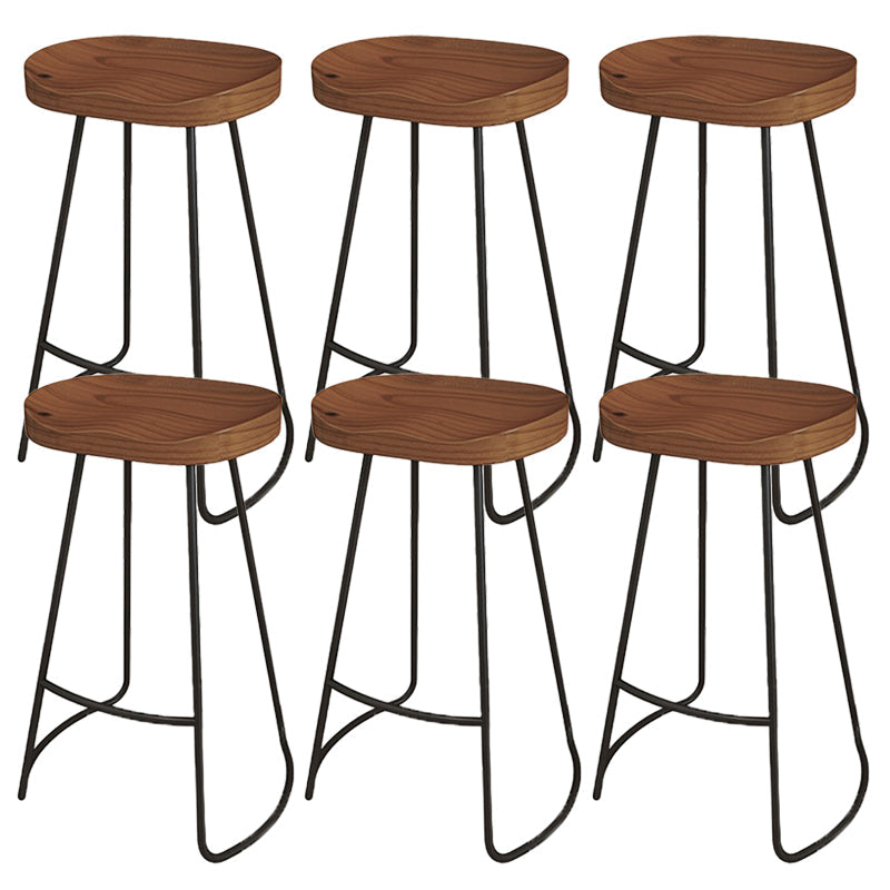Modern Armless Counter Stool Iron Cafe Bar Stool with Seat and Pedal Red Brown 6 Piece Set Clearhalo 'Bar Furniture' 'Bar Stools' 'bar_stools' 'furn' 'furn_bar_stools' 'Furniture' 'Kitchen & Dining Furniture' 6095356