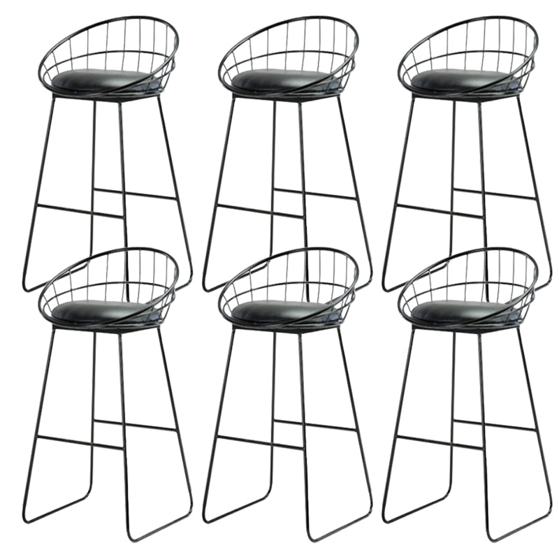 Modern Armless Counter Stool Iron Cafe Bar Stool with Seat and Pedal Textured Black 6 Piece Set Clearhalo 'Bar Furniture' 'Bar Stools' 'bar_stools' 'furn' 'furn_bar_stools' 'Furniture' 'Kitchen & Dining Furniture' 6095360