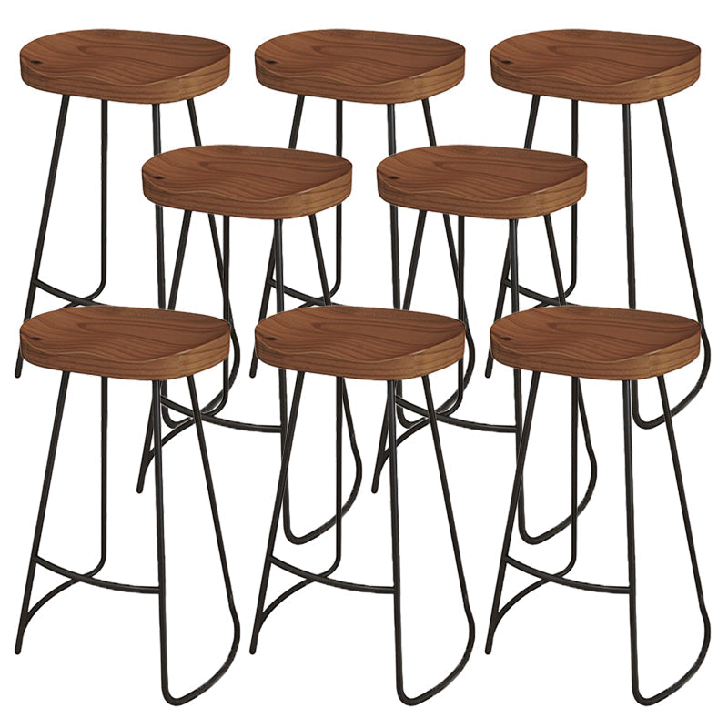 Modern Armless Counter Stool Iron Cafe Bar Stool with Seat and Pedal Red Brown 8 Piece Set Clearhalo 'Bar Furniture' 'Bar Stools' 'bar_stools' 'furn' 'furn_bar_stools' 'Furniture' 'Kitchen & Dining Furniture' 6095366