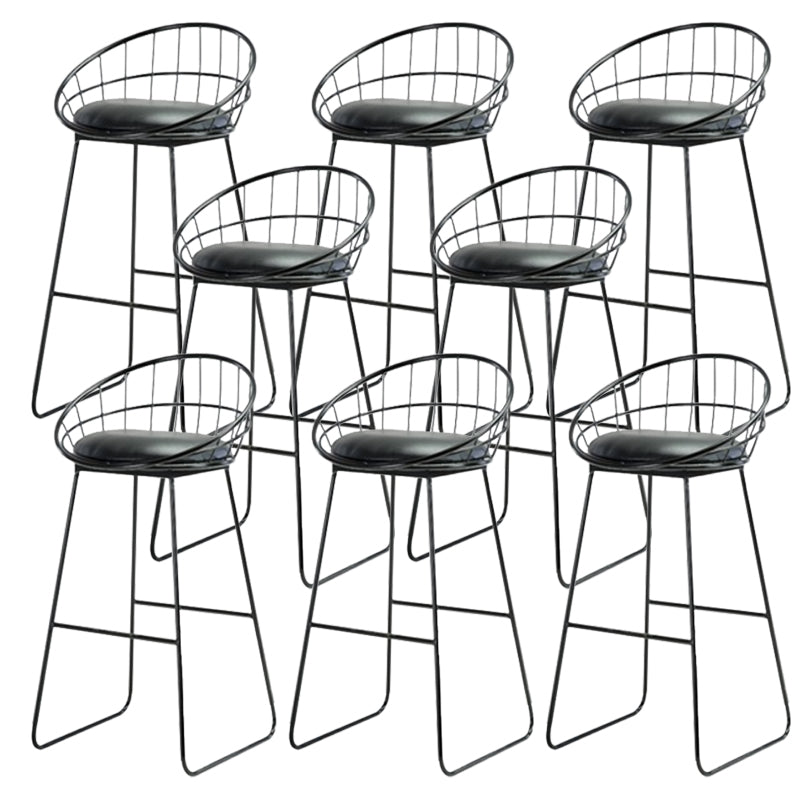 Modern Armless Counter Stool Iron Cafe Bar Stool with Seat and Pedal Textured Black 8 Piece Set Clearhalo 'Bar Furniture' 'Bar Stools' 'bar_stools' 'furn' 'furn_bar_stools' 'Furniture' 'Kitchen & Dining Furniture' 6095370