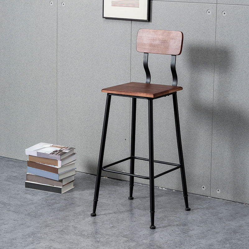 Modern Style Iron Barstool Solid Wood Seat Bar Chair with Backrest