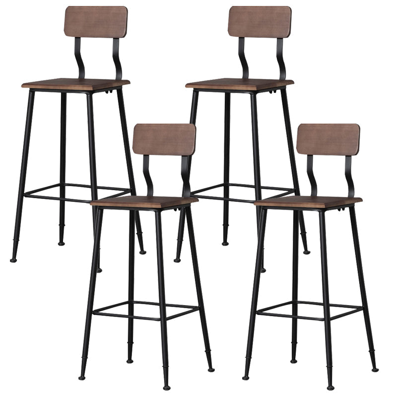 Modern Style Iron Barstool Solid Wood Seat Bar Chair with Backrest