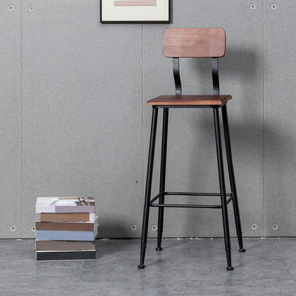 Modern Style Iron Barstool Solid Wood Seat Bar Chair with Backrest