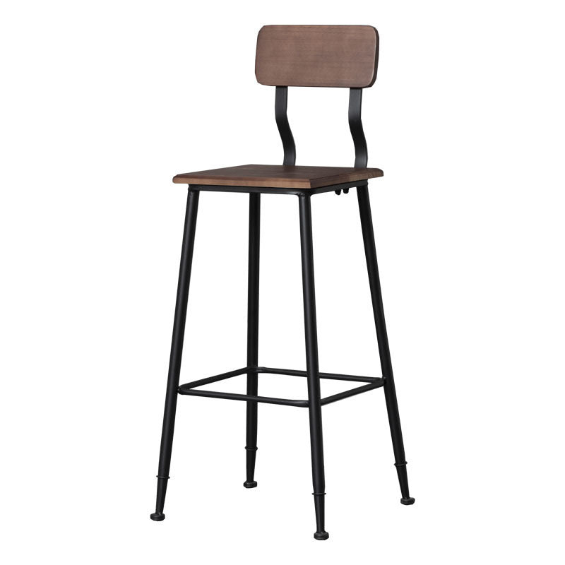 Modern Style Iron Barstool Solid Wood Seat Bar Chair with Backrest