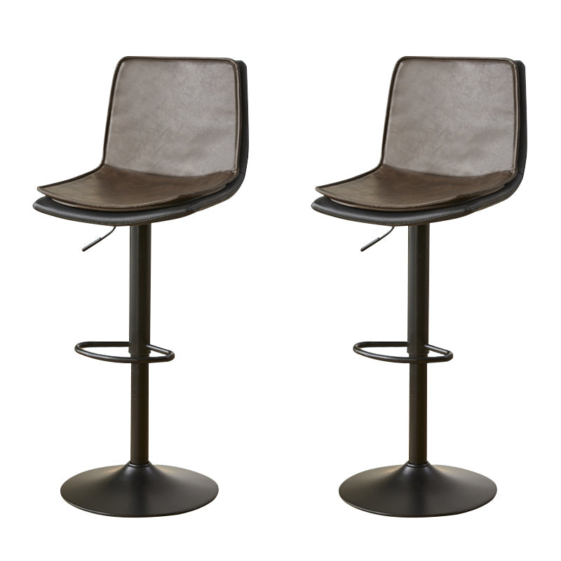 Scandinavian Adjustable Height Swivel Bar Stool Leather Upholstered Bar Stool Brown 2 Piece Set Clearhalo 'Bar Furniture' 'Bar Stools' 'bar_stools' 'furn' 'furn_bar_stools' 'Furniture' 'Kitchen & Dining Furniture' 6095736