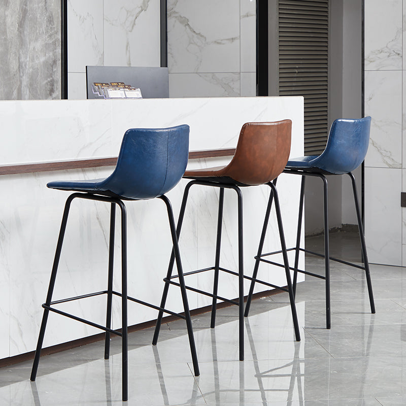 Indoor Modern Leather Bar Stool Bucket Footrest Low Back Counter & Bar Stool