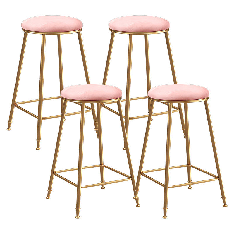 Contemporary Bar Stool Round Seat Barstool with Footrest and Metal Base Pink 4 Piece Set Counter Stool(26"H) Clearhalo 'Bar Furniture' 'Bar Stools' 'bar_stools' 'furn' 'furn_bar_stools' 'Furniture' 'Kitchen & Dining Furniture' 6095999