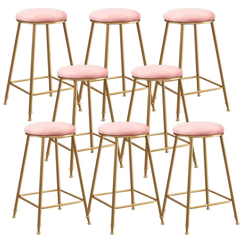 Contemporary Bar Stool Round Seat Barstool with Footrest and Metal Base Pink 8 Piece Set Counter Stool(26"H) Clearhalo 'Bar Furniture' 'Bar Stools' 'bar_stools' 'furn' 'furn_bar_stools' 'Furniture' 'Kitchen & Dining Furniture' 6096000