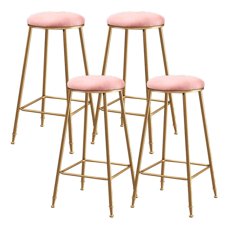 Contemporary Bar Stool Round Seat Barstool with Footrest and Metal Base Pink 4 Piece Set Bar Stool(30"H) Clearhalo 'Bar Furniture' 'Bar Stools' 'bar_stools' 'furn' 'furn_bar_stools' 'Furniture' 'Kitchen & Dining Furniture' 6096001