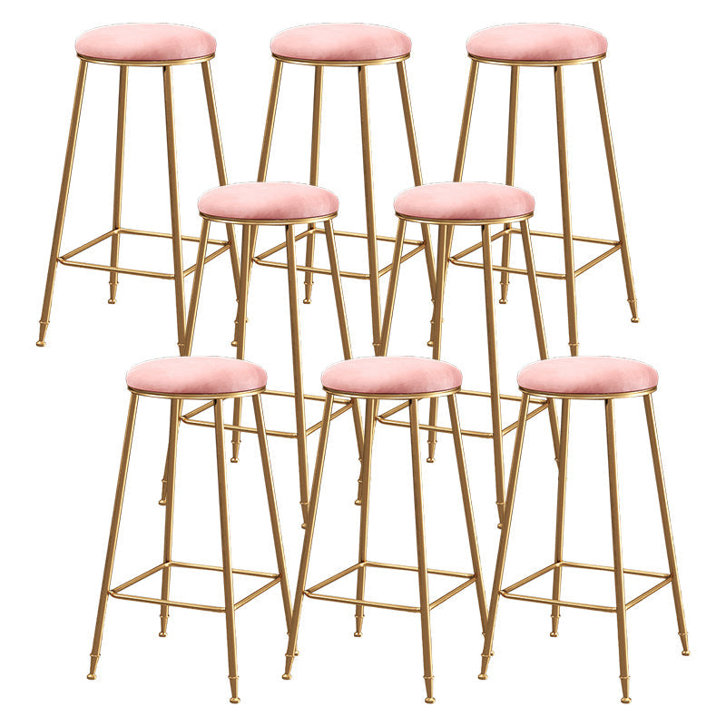 Contemporary Bar Stool Round Seat Barstool with Footrest and Metal Base Pink 8 Piece Set Bar Stool(30"H) Clearhalo 'Bar Furniture' 'Bar Stools' 'bar_stools' 'furn' 'furn_bar_stools' 'Furniture' 'Kitchen & Dining Furniture' 6096002