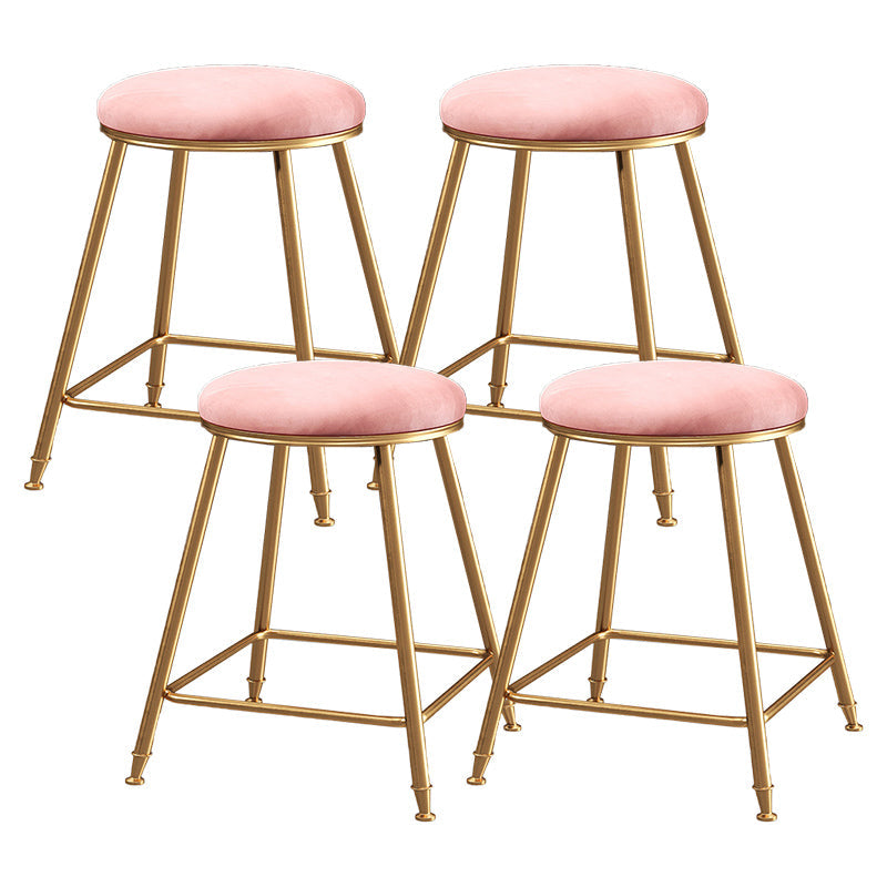 Contemporary Bar Stool Round Seat Barstool with Footrest and Metal Base Pink 4 Piece Set Short Stool(18"H) Clearhalo 'Bar Furniture' 'Bar Stools' 'bar_stools' 'furn' 'furn_bar_stools' 'Furniture' 'Kitchen & Dining Furniture' 6096003