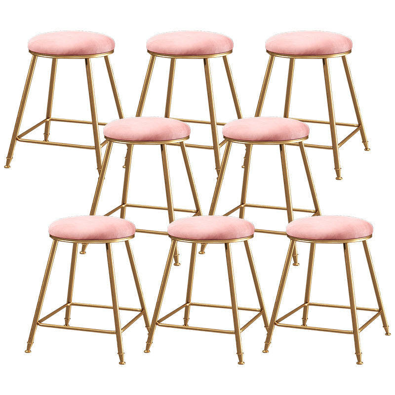 Contemporary Bar Stool Round Seat Barstool with Footrest and Metal Base Pink 8 Piece Set Short Stool(18"H) Clearhalo 'Bar Furniture' 'Bar Stools' 'bar_stools' 'furn' 'furn_bar_stools' 'Furniture' 'Kitchen & Dining Furniture' 6096004