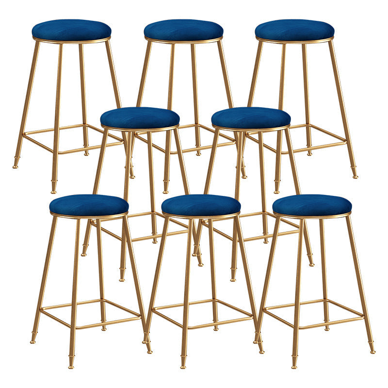 Contemporary Bar Stool Round Seat Barstool with Footrest and Metal Base Blue 8 Piece Set Counter Stool(26"H) Clearhalo 'Bar Furniture' 'Bar Stools' 'bar_stools' 'furn' 'furn_bar_stools' 'Furniture' 'Kitchen & Dining Furniture' 6096006