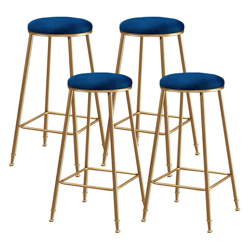 Contemporary Bar Stool Round Seat Barstool with Footrest and Metal Base Blue 4 Piece Set Bar Stool(30"H) Clearhalo 'Bar Furniture' 'Bar Stools' 'bar_stools' 'furn' 'furn_bar_stools' 'Furniture' 'Kitchen & Dining Furniture' 6096007