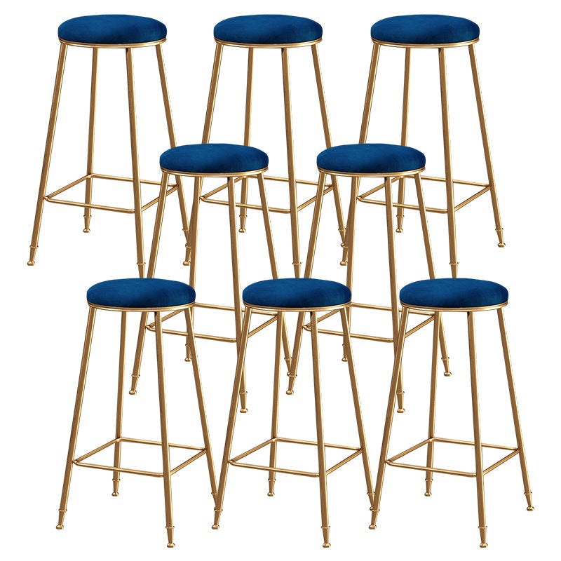 Contemporary Bar Stool Round Seat Barstool with Footrest and Metal Base Blue 8 Piece Set Bar Stool(30"H) Clearhalo 'Bar Furniture' 'Bar Stools' 'bar_stools' 'furn' 'furn_bar_stools' 'Furniture' 'Kitchen & Dining Furniture' 6096008
