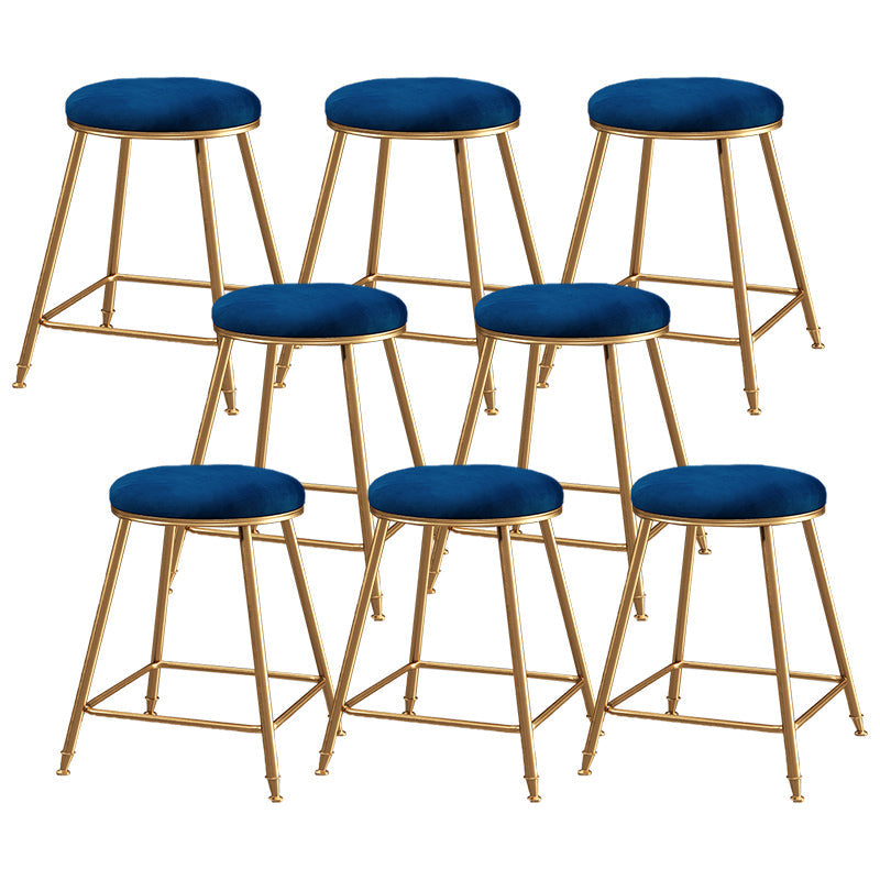 Contemporary Bar Stool Round Seat Barstool with Footrest and Metal Base Blue 8 Piece Set Short Stool(18"H) Clearhalo 'Bar Furniture' 'Bar Stools' 'bar_stools' 'furn' 'furn_bar_stools' 'Furniture' 'Kitchen & Dining Furniture' 6096010
