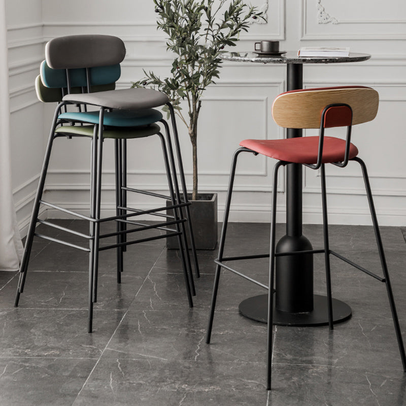 Industrial Iron Legs Bar Stool PU Leather Low Back Barstools for Living Room