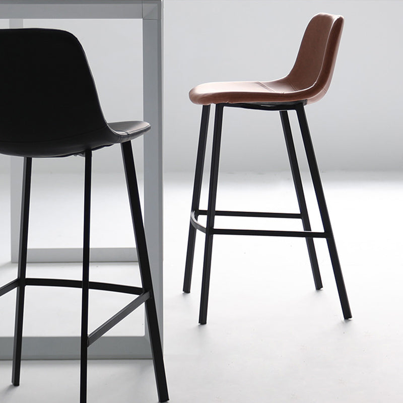 Industrial Bucket Counter Chair Faux Leather Footrest Dining Stool with Black Base