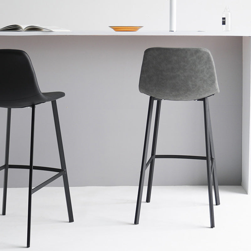 Industrial Bucket Counter Chair Faux Leather Footrest Dining Stool with Black Base