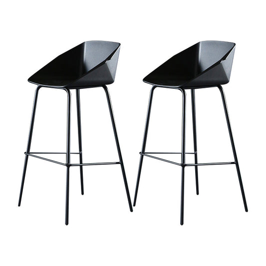 Scandinavian Metal Plastic Counter Stools Low Back Bar Stool with Footrest Black 2 Piece Set