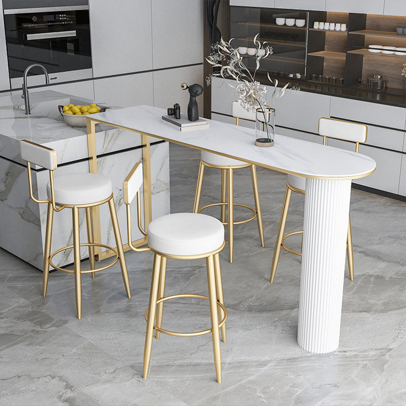 Free Form Double Pedestal Bar Table Stone Top Bar Height Table for Living Room 70.9"L x 15.7"W x 41.3"H Gold White Clearhalo 'Bar Furniture' 'Bar Tables' 'bar_tables' 'furn' 'furn_bar_tables' 'Furniture' 'Kitchen & Dining Furniture' 6096480