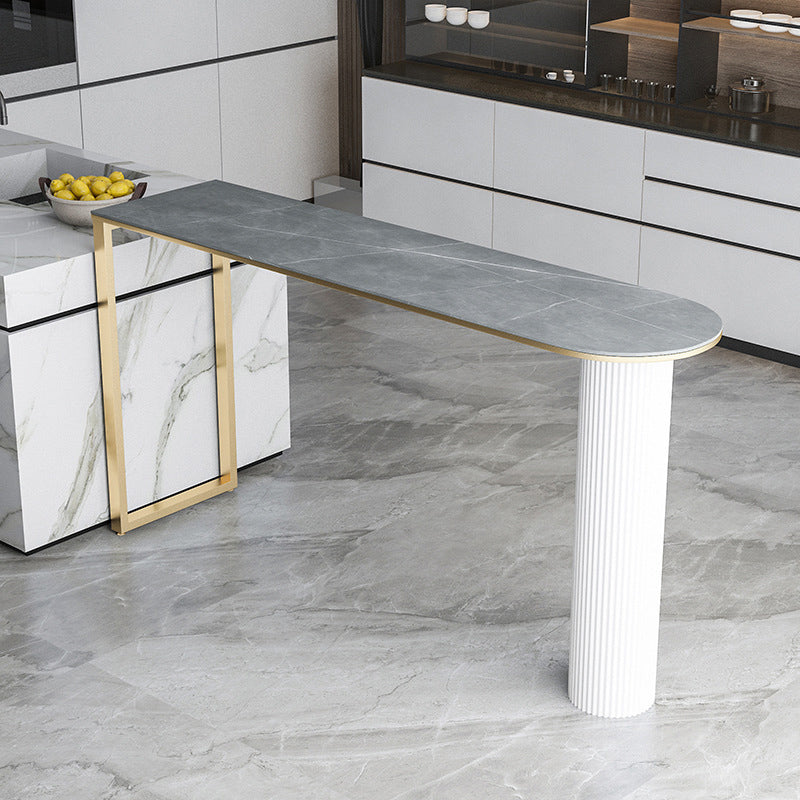 Free Form Double Pedestal Bar Table Stone Top Bar Height Table for Living Room 63"L x 15.7"W x 41.3"H Gold Gray Clearhalo 'Bar Furniture' 'Bar Tables' 'bar_tables' 'furn' 'furn_bar_tables' 'Furniture' 'Kitchen & Dining Furniture' 6096485